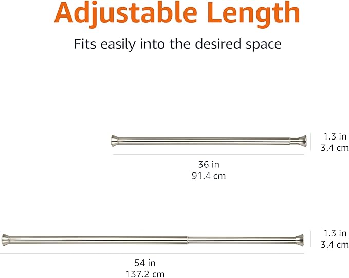 Amazon Basics Tension Curtain Rod, Adjustable 36-54" Width - Nickel, Classic Finial