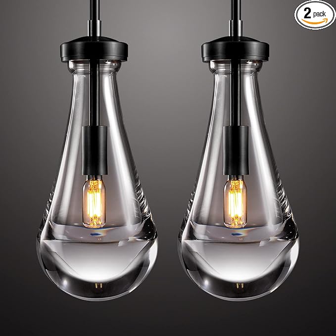 Island Lights for Kitchen Set of 2, Pendant Light with Hand Blown Raindrop Glass, Pendant Lights Kitchen Island Lighting, for Kitchen, Living Room, Porch, Bedroom, Including Light Bulb