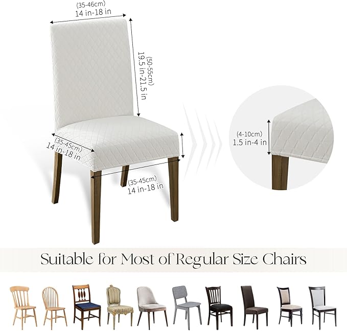 MOSAYT 100% Waterproof Dining Room Chair Covers Set of 4, Super Fit Stretch Jacquard Parson Chairs Slipcovers Removable Washable Chair Seat Protectors for Home, Kitchen, Banquet (White)