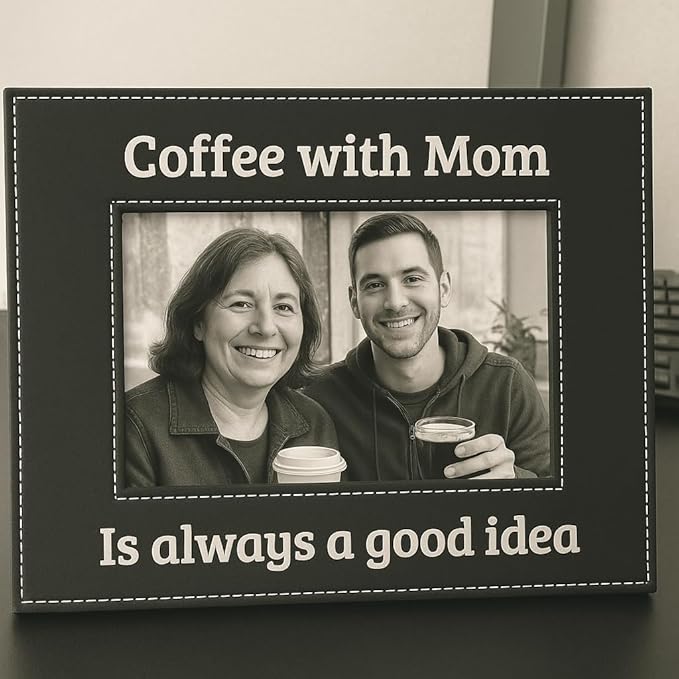 CustomGiftsNow Personalized Add Your Custom Text Engraved Leatherette Faux Leather Hanging/Tabletop Personalized Group Family Photo Picture Frame (Black, 4x6-inch Horizontal)
