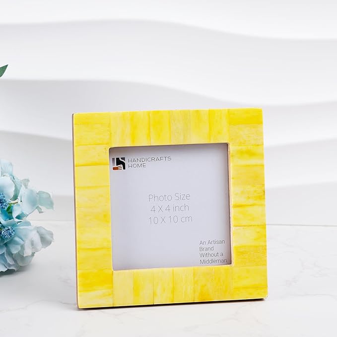 Handicrafts Home Yellow 4x4 Picture Frame for Christmas Decor & Holiday Gifting Handmade Photo Frame, Modern Minimalist Home Decor, Wedding Gift, Vintage Bone inlay Frames for Aesthetic & Living Room