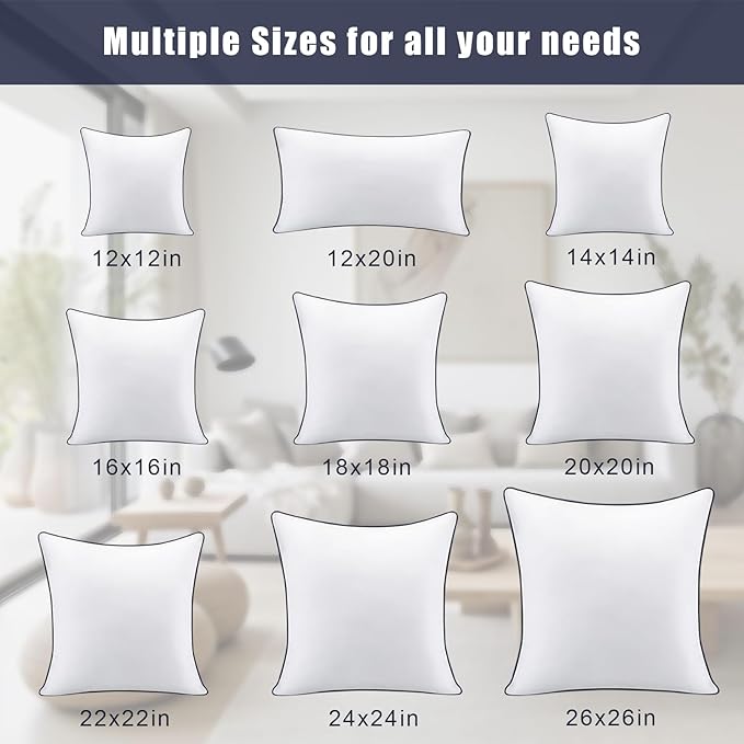 Throw Pillow Inserts Set of 2-Fluffy Square Cushions with 100% Cotton Covers-Decorative White Pillow Fillers for Sofa, Bed, Couch, Living Room, Indoor Hotel Pillows (20x20 Inch (Pack of 2)-Blue Edge)