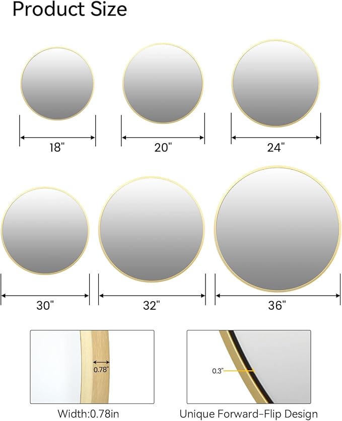 Gold Circle Mirror for Wall 32 Inch, Round Mirror, HD Eco-Friendly Round Bathroom Mirror for Over Sink, Big Matte Gold Metal Framed Mirror for Wall, Vanity, Entryway, Hallway, Easy to Install