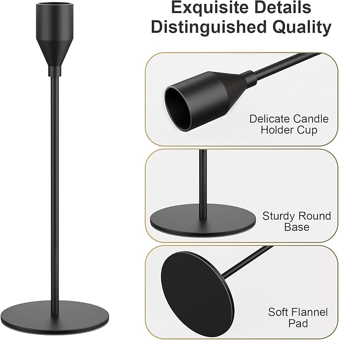 Black Taper Candle Holders Set of 12 Candlestick Holders Bulk, Metal Candle Stick Holder Decor for Wedding, Dinning, Xmas Party or Anniversary, Fits 3/4 Inch Thick Candle