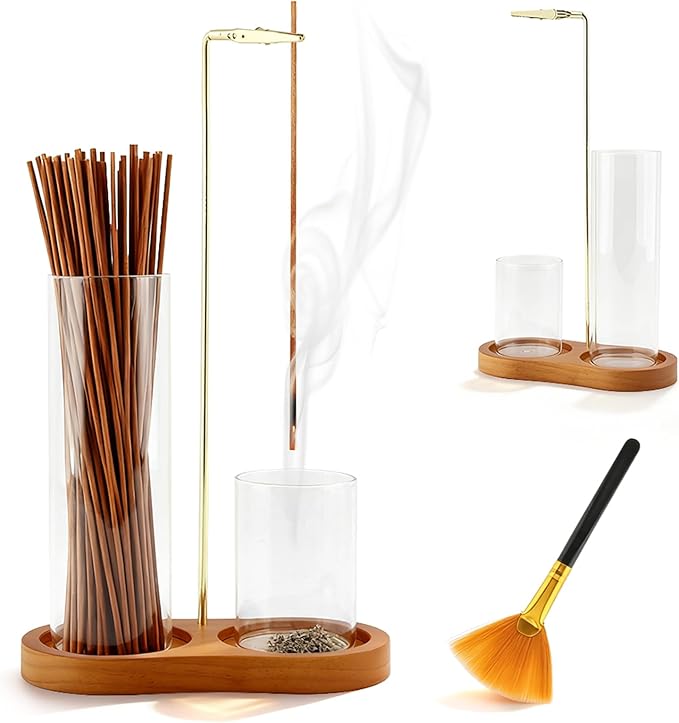 2-in-1 Wooden Incense Holder & Burner – Ash Catcher, Brush, Storage & Anti-Ash Flying | Ideal for Meditation, Yoga, Spa & Home Decor – Modern Vertical Incense Stick Holder