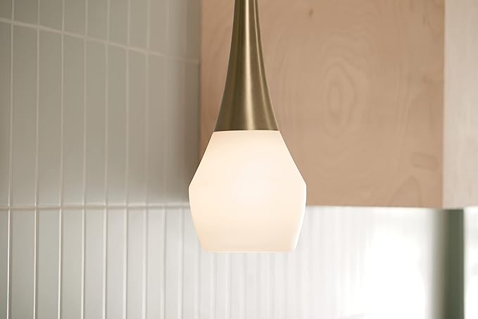 Kichler Deela 17” Pendant Light for Kitchen Island in Champagne Bronze with Satin Etched Cased Opal Glass, 1-Light Hanging Lamp, 52529CPZ