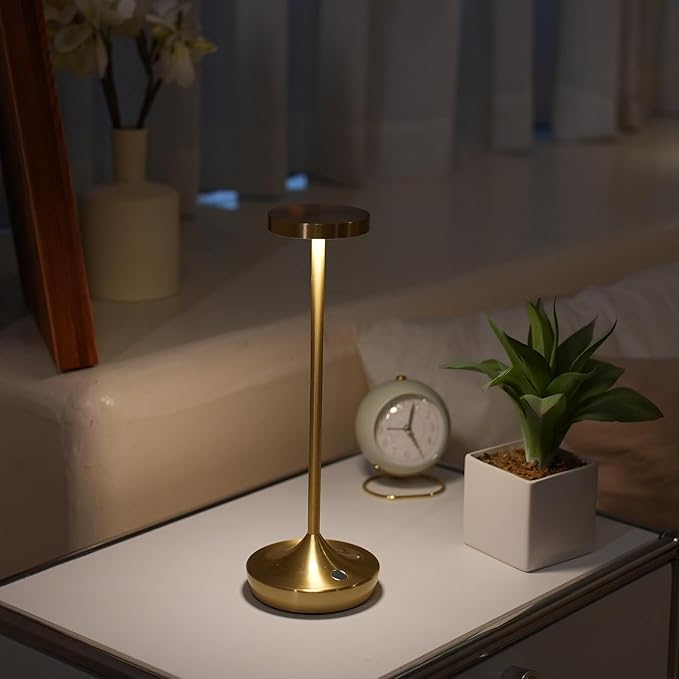 2 Pack Led Cordless Rechargeable Waterproof Table Lamp(Battery Operated Touch Light 3 Color Dimming Portable Night Lamp IP54 Waterproof Suitable For Indoor Outdoor Patio Restaurant Dining Home)Gold