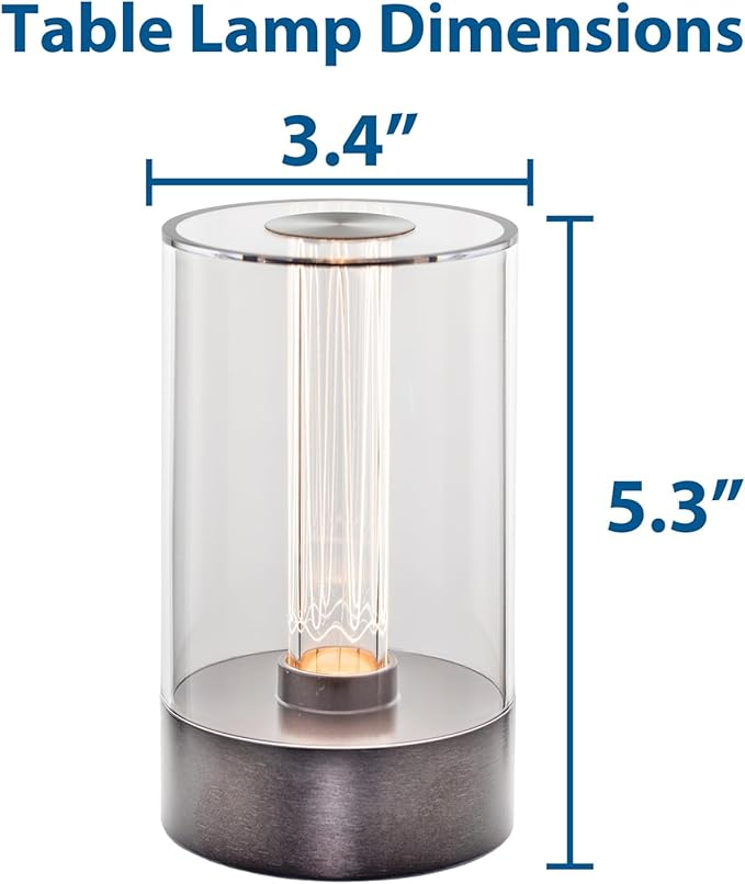Cordless Table Lamp – Rechargeable Touch Control Bedside Lamp, Dimmable Warm White LED Light with USB-C Charging, 1800mAh Battery, Oil Rubbed Bronze Design, Etched Filament-Style Glow