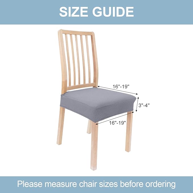 Smiry Stretch Jacquard Seat Covers for Dining Room Chairs Set of 8, Removable Washable Chair Seat Protector Slipcovers, No Rear Covers, Grey