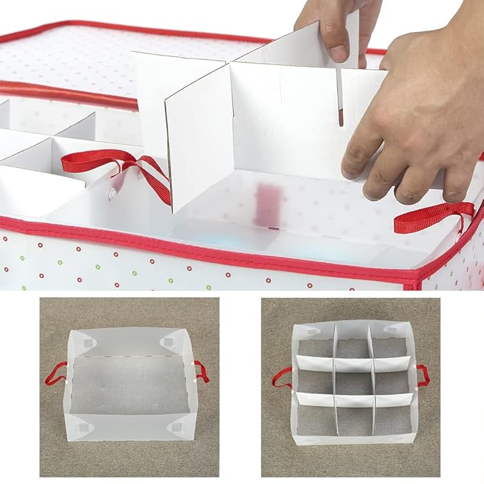 Sattiyrch Plastic Christmas Ornament Storage Box with Dual Zipper Closure - Box Contributes Slots for Holiday Ornaments 4 Inches - Keeps 54 Xmas Holiday Ornaments (4 Inches.54pcs)