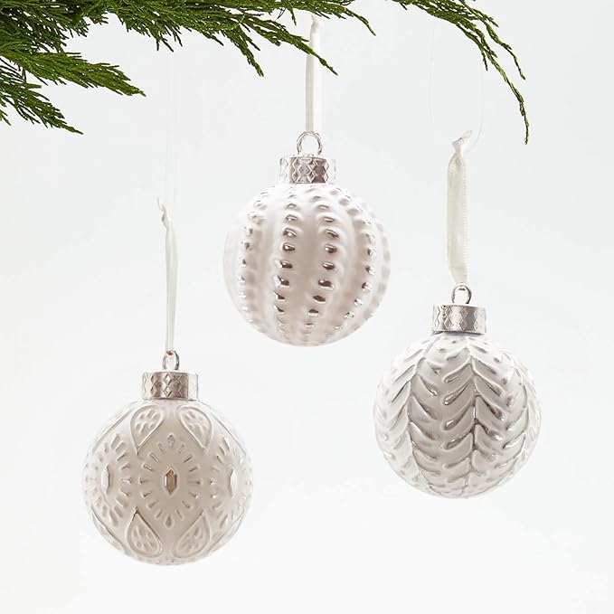 White and Silver Rustic Christmas Ball Ornaments, 3.15 inches Vintage Christmas Tree Decorations, 12 PCS Large Shatterproof Neutral Farmhouse Luxury Ornaments for Xmas Tree, Home Decor