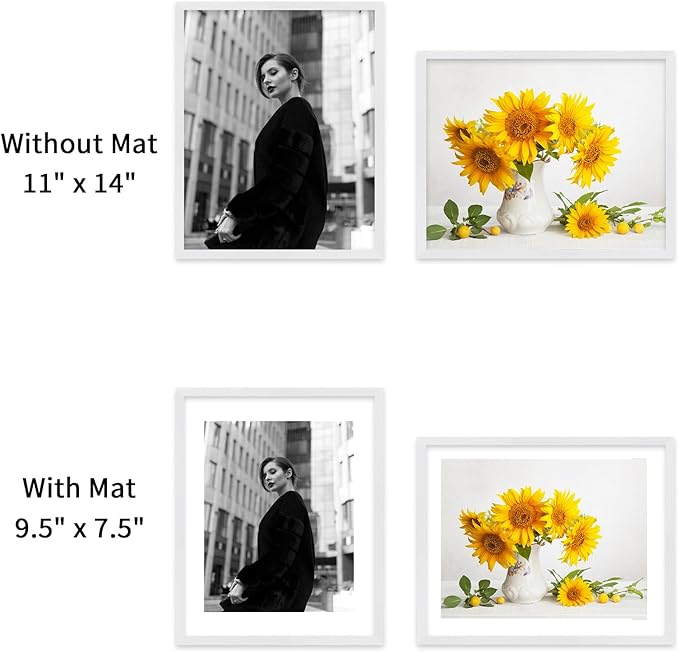 puthiac 11x14 White Oak Wood Picture Frame - Minimalist 11x14 Frame Wood for Wall Art Decor, 11"x14" Natural Solid Wood Poster Frames for Wall Art Photo and Prints (3 Pack, White)