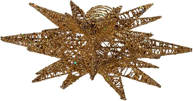 Kurt Adler Un-Lit Gold Glitter Wire 3D Star Treetop, 16.5-inch Length, Gold-Tone, Metal, Holiday Decor
