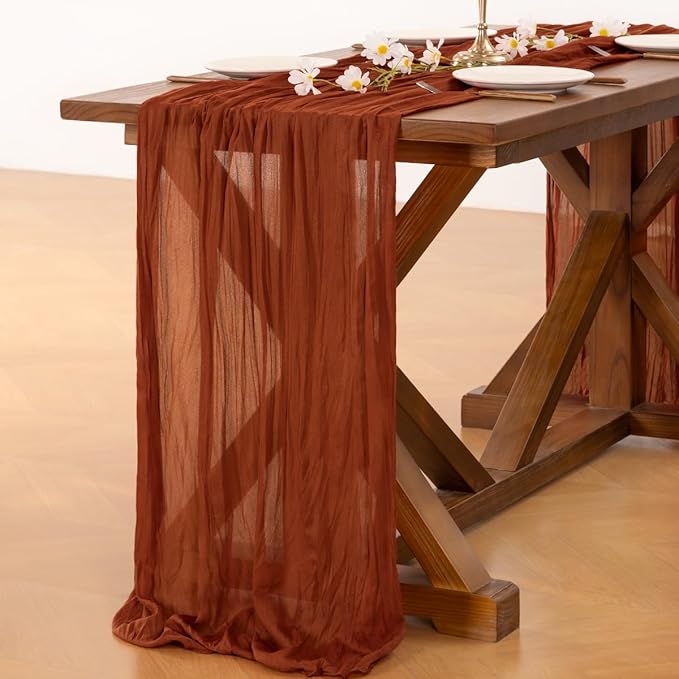 Socomi 6pcs Terracotta Valentine's Day Cheesecloth Table Runner Boho Rustic Gauze 120 inch 10FT Cheese Cloth Runner for Wedding Party Baby Shower Birthday Home Decor Holiday Decorations