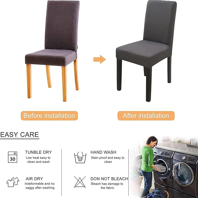 Stretch Chair Covers Slipcovers Set of 6 Dark Gray Stretchable Dining Chair Slipcover Washable Removable for Kitchen,Hotel,Restaurant