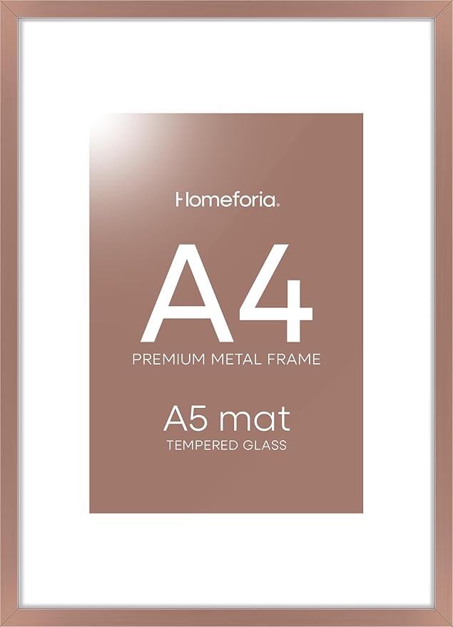 Homeforia A4 Picture Frame Mocha, High End Metal 8.3 x 11.7 Frames for Wall, A4 Photo Frame with Mat for A5 inch Print, 8.25 by 11.75 Mocha Poster Frames, 8.3x11.7 Frame with Glass, Wall Kit, Set of 1