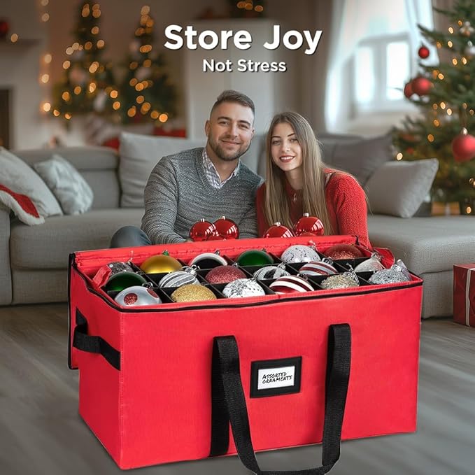 Christmas Ornament Storage Container,Box Stores Up to 54, Adjustable Dividers, Large Organizer Bin to Protect and Store Holiday Décor