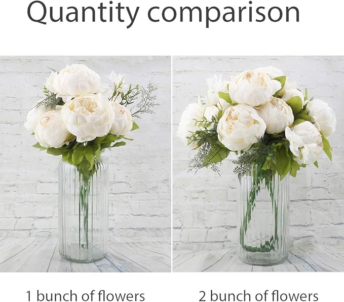 Flojery Silk Peony Bouquet Vintage Artificial Peonies Flower for Home Wedding Party Decor (1pcs, White)