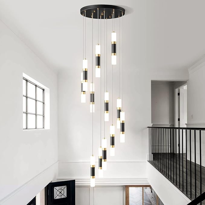 12-Light Chandelier LED 72W Dimmable Chandeliers for Entryway Pendant Light Fixture Chandeliers for Staircase Lobby Black Gold Lighting Modern High Ceiling Chandelier