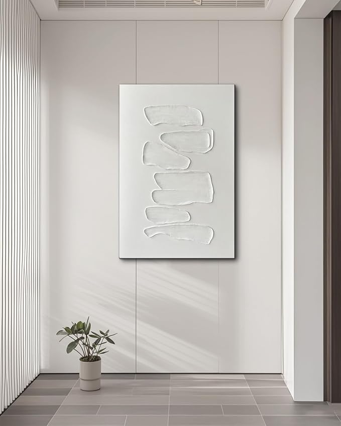 Creespi White Textured Wall Art - Hand Painted Minimalist Oil Painting On Canvas 24x36 inch,Modern Abstract Art Painting for Wall Décor