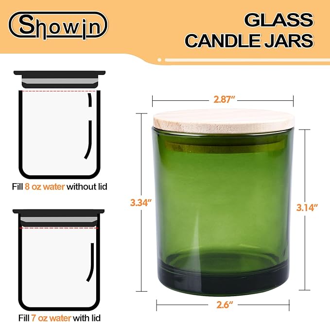 8 OZ Thick Candle Jars for Making Candles 15 Pcs, Green Empty Jars with Wood Lids for Candle Making, Sample Container,Clear Green