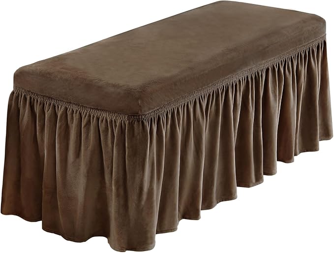 NICEEC Spandex Stretch Dining Bench Cover with Skirt Removable Bench Slipcover Rectangle Washable Bench Cushion Covers for Dining Room Living Room Bedroom Kitchen(Brown)