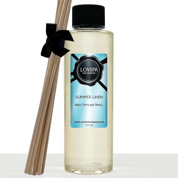 LOVSPA Summer Linen Diffuser Oil - Luxury Essential Oils for Diffuser Refill & Air Freshener Room Spray - Long-Lasting & Natural Home Fragrance, Scented Oil for Diffusers, USA Made, 4oz