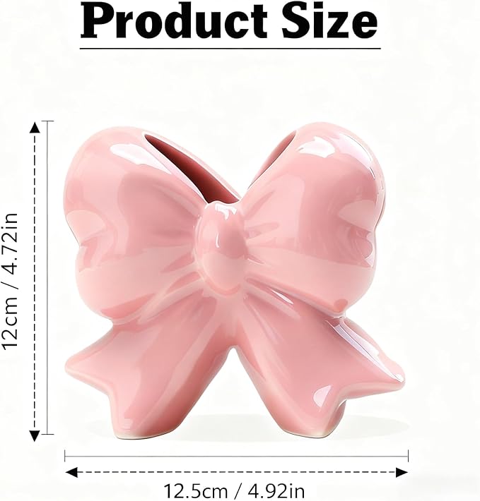 Pink Ceramic Bow Vase for Centerpieces Minimalist Farmhouse Vase Flower Vase Modern Home Decor Vase Cute Decorative Vase Flowers Tulip Pampas Grass Vase for Table Bathroom Shelf