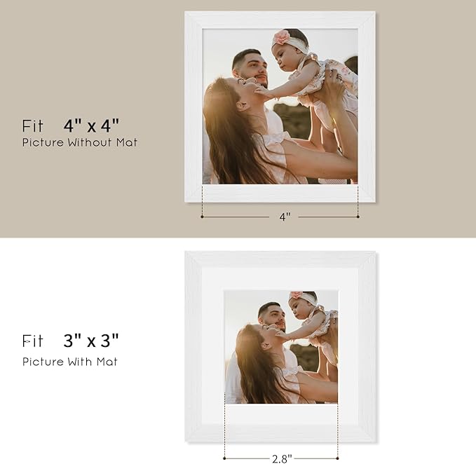 4x4 Oak Wood Picture Frame - 4"x4" Photo Frame, 4x4 Picture Frame Wood, Natural Solid Wooden Picture Frames for Wall Art Photo and Prints(1 Pack, White)