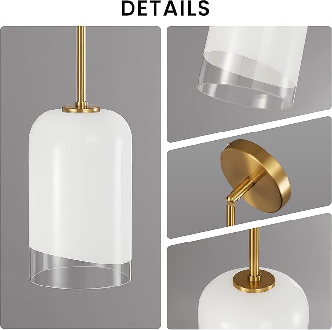 KAISITE Glass Pendant Lights Kitchen Island 2 Pack - Modern Gold Pendant Light Fixtures with Milk Glass Lampshades Adjustable Hanging Lights for Kitchen Island Sink Dining Room