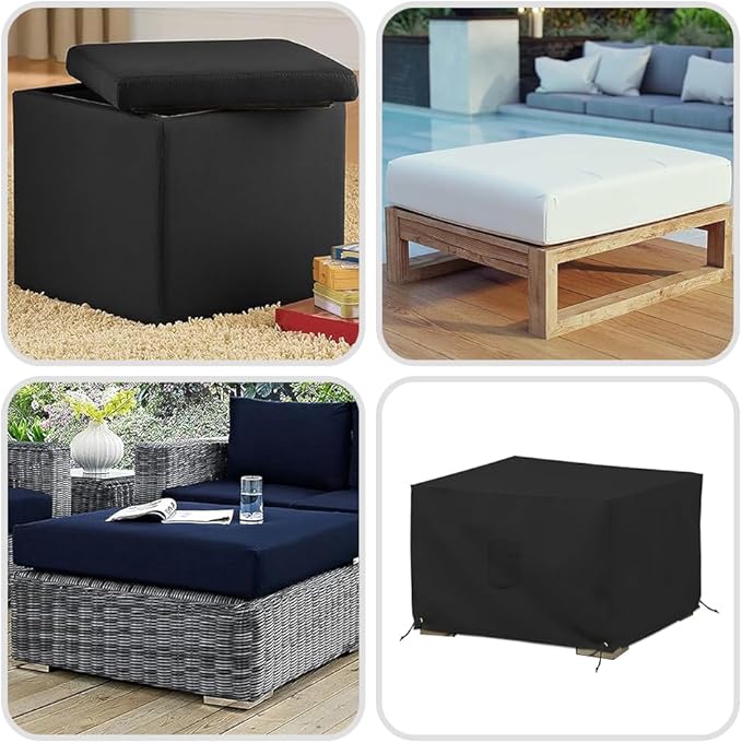 Covers & All Outdoor Ottoman Cover, 12 Oz PVC Polyester, Waterproof Ottoman Slipcover Resists Tear and UV, Square Patio Furniture Covers for Indoor/Outdoor Use (30" L x 30" W x 18" H, Blue)