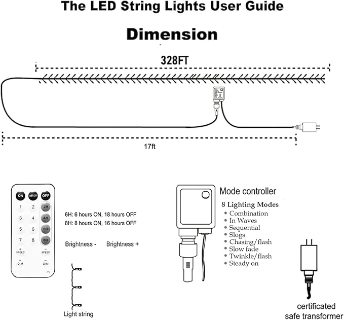 TW SHINE Christmas String Lights, 1000 LED 328FT Christmas Lights Plug in with 8 Modes, Remote Waterproof Lights Outdoor Indoor Decorations for Xmas Party Yard Decor, White