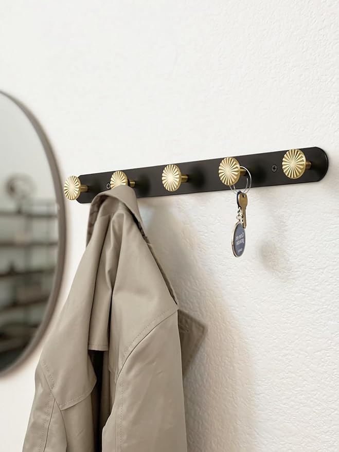 1 Pack Coat Rack Wall Mounted Gold Black Towel Hooks for Bathrooms Wall Hooks for Hanging Robe Coat Hooks Kitchen Decorative Heavy Duty Zinc Alloy