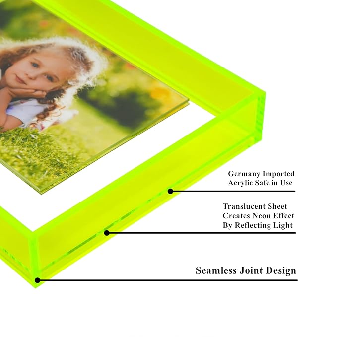 5x7 Acrylic Picture Frame Neon Floating Photo Frame for Wall Mount and Tabletop Decorative in Gallery Home Office, Neon Green