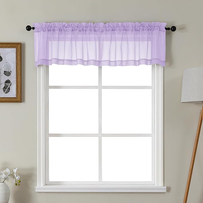 Gwine Lilac Valances for Windows, Small Light Filtering Rod Pocket Cafe Valance Curtains, Soft Sheer Curtain for Bathroom Laundry Basement, 42Wx14L inch, 2 Pieces
