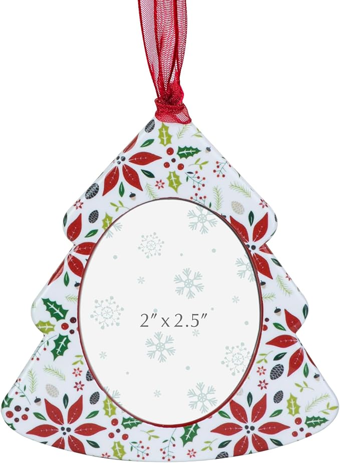 GUOER 3PCS Christmas Tree Snowflake Picture Frame Ornaments Set Holiday Keepsake Gift Home Decor Christmas Decorations Xmas Gifts Pendant with 2.5” Photo Frame Insert (Colorful)