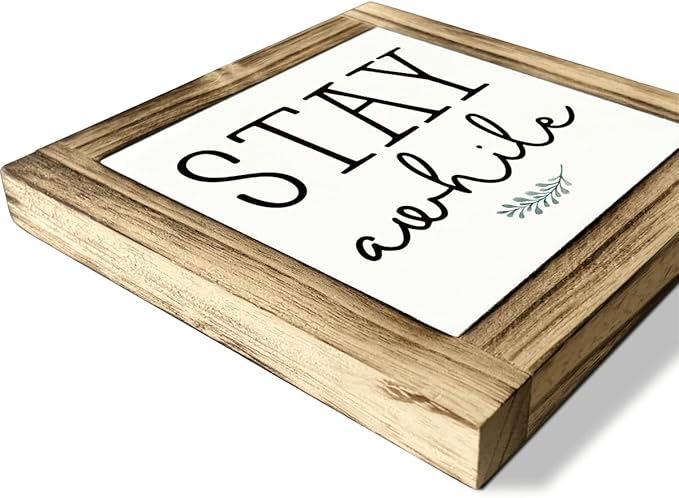 Welcome Decor, Decorative Wooden Box Signs, Farmhouse Desk Sign, Rustic Home Decor, Front Door Decors, Guest Bedroom Decoration, Housewarming Decoration, Stay Awhile Sign, 5.9×5.9 inches