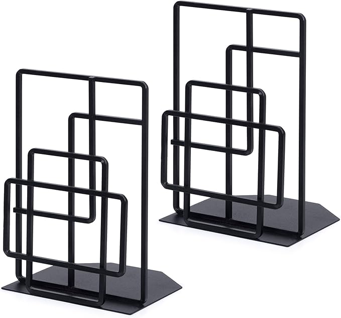 SRIWATANA Book Ends Heavy Duty, Decorative Black Bookends for Shelves, Window Lattice Design