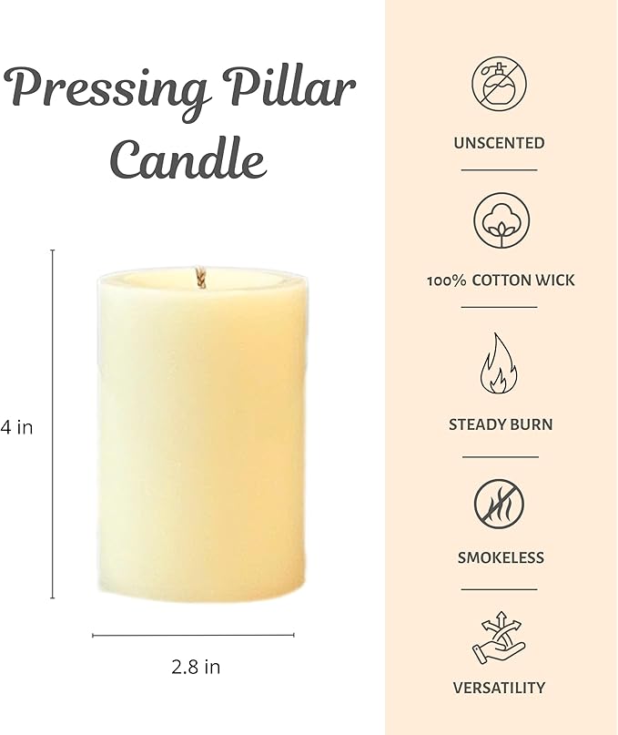 CW Studio 3 Pack 2.8x4 Inch Ivory Unscented Pillar Candles – Long 44 Hour Burn, Smokeless & Dripless – Premium Wax with Cotton Wick – Perfect for Weddings, Events, Home, Rustic & Elegant Décor