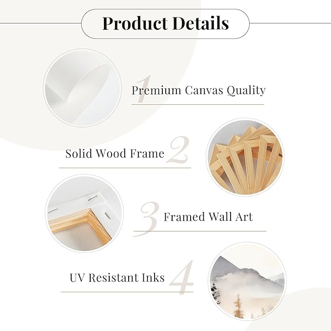 Neutral Mountain Wall Art Decor Set of 3 Forest Canvas Wall Art Poster Landscape Wall Art Artwork Modern Pictures Abstract Painting Watercolor Prints for Living Room Bedroom 12x16 Inch Wrapped Canvas