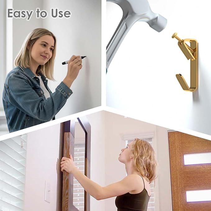 Picture Hanging Kit, Extra Thick, 100lb 50lb 30lb, Heavy Duty Plaster Wall and Drywall Large Hangers and Hooks Hardware for Painting and Frame to Hang on, 280pcs Gold with Nails