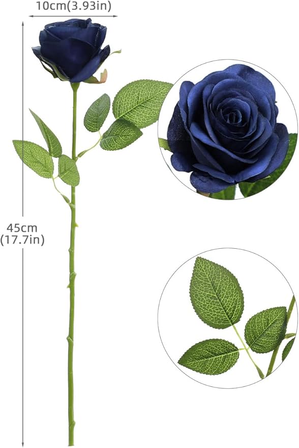 Artificial Rose Flower Artificial Flowers Flower with Long Stem Silk Roses Bouquet for Wedding Bridal Shower Party Home Decoration (Navy Blue, 30 Pcs)