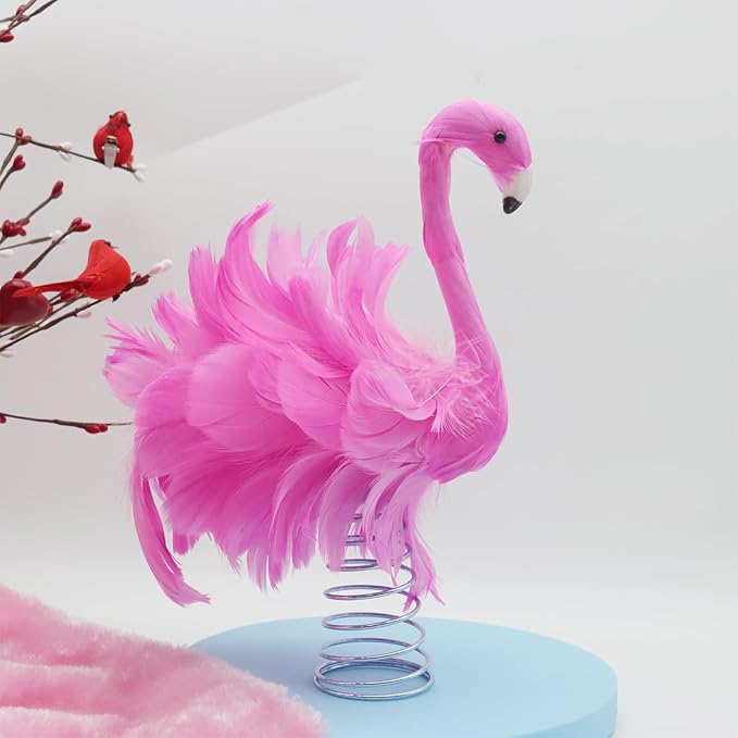 Flamingo Christmas Tree Topper Pink Artificial Feather Flamingo Christmas Tree Topper Decoration for Christmas Garden Indoor Outdoor Holiday Ornament Party (Pink)