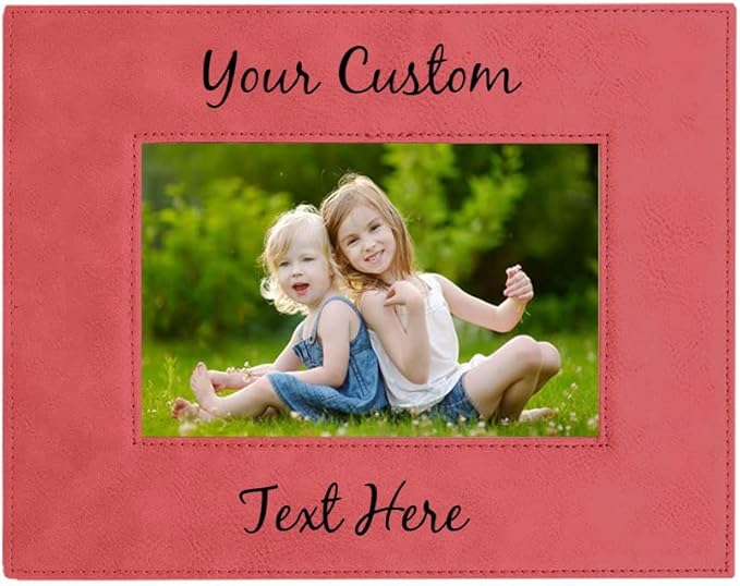Personalized Add Your Custom Text Engraved Leatherette Faux Leather Hanging/Tabletop Personalized Group Family Photo Picture Frame (Pink, 8x10-inch Horizontal)