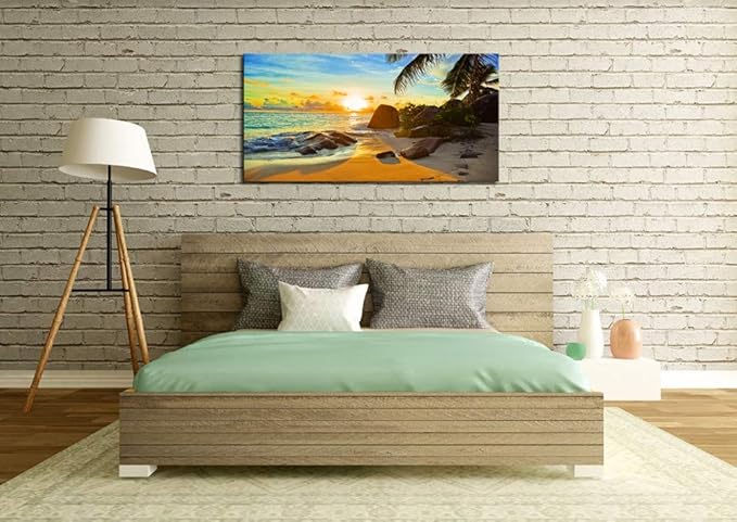 XXMWallArt FC1375 Canvas Wall Art Tropical Beach At Sunset Seascape Picture Paintings Artwork Prints Framed Ready to Hang for Home Office Bedroom Living Room Bathroom Kitchen Wall Decor