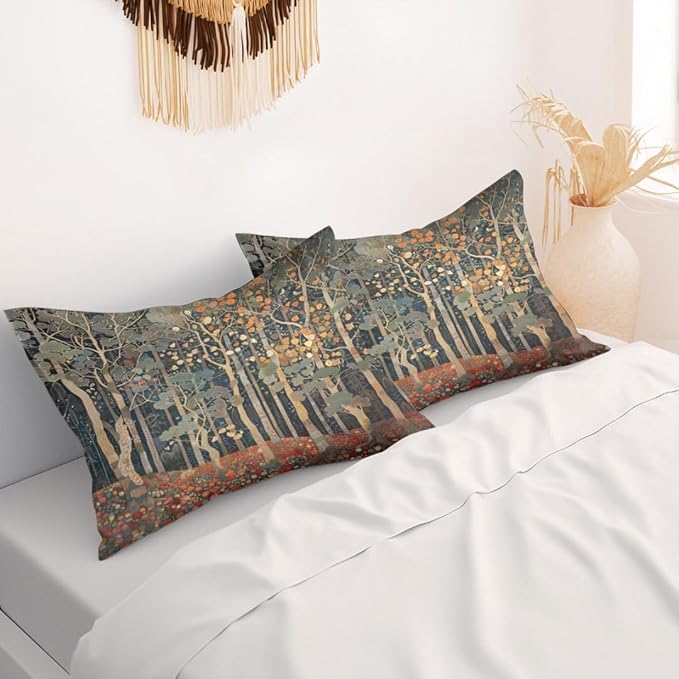 William Morris Pillowcases Set of 2 Rustic Forest Bed Pillow Protectors with Zipper Standard Size Woodland Tree Throw Pillow Covers for Couch Vintage Art Nouveau Bedding Decorative 30"X20"