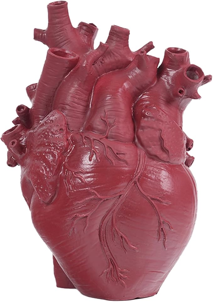 Heart Shaped Resin Vase - Anatomical Human Heart Flower Pot Planter, Nordic Modern Desktop Decor for Farmhouse Living Room, Bedroom, Valentine's Day Gift Home Decoration, (Red)