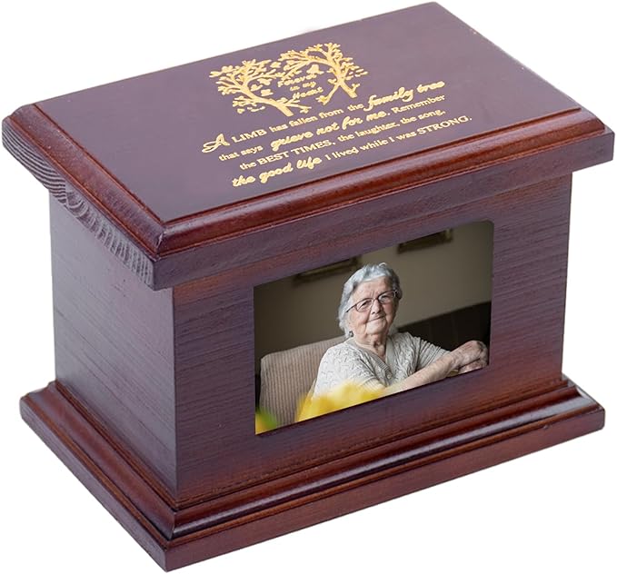 5.5 Inches Small Wood Urns for Ashes, Funeral Memorial Urns with Photo Frame, Small Urns Keepsake Wooden Urns Box and Casket, Picture Frame Keepsakes Urns for Human/Pet Ashes-Tree