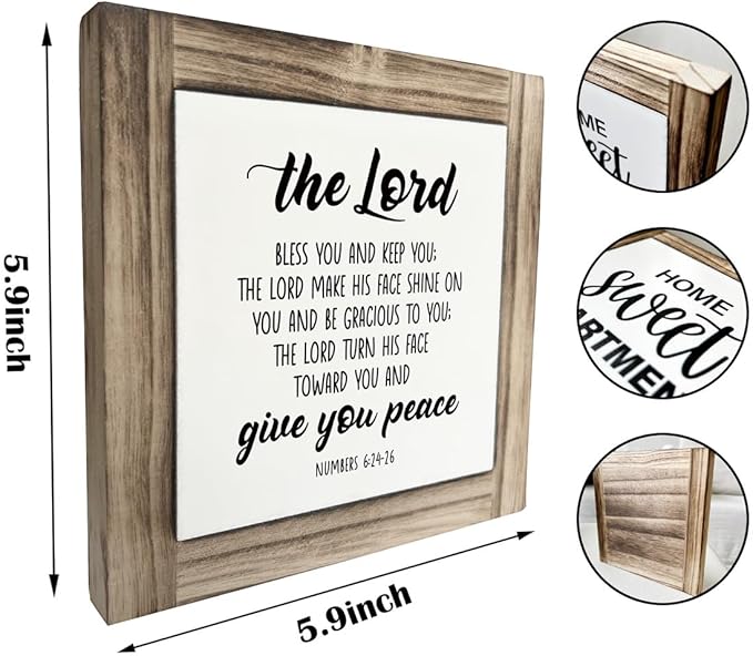Christian Sign, Box Wood Plaques Desk Décor, Numbers 6:24-26, Bible Verse Sign, Table Art Signs, Home Decor, Religious Scripture Encouragement Gifts, The Lord Bless You and Keep You - Numbers 6:24-26