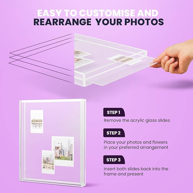Elil Polaroid & Fujifilm Instax Frame – Clear Acrylic Floating Picture Frame 11.8" x 10.2" Holds 8x10 Photo or 12 Instax Mini Polaroid Go Prints Double-Sided Collage Display for Wedding, Pack of 2